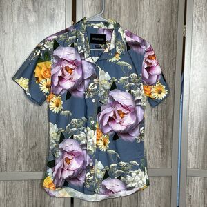 Wildfang Button Down Shirt Floral Cotton Short Sleeve